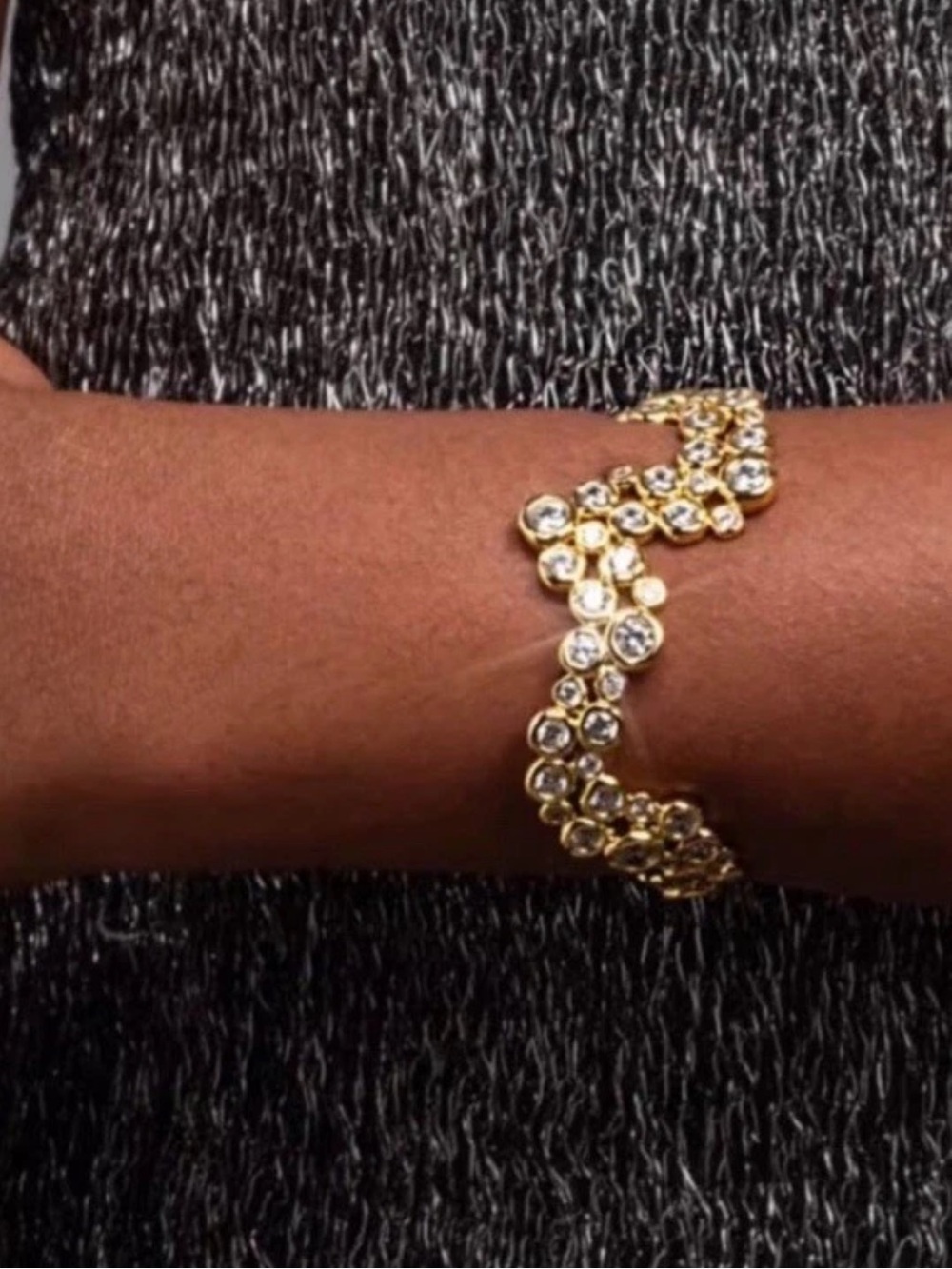 NEW Alexis Bittar Asterales Cubic Zirconia Wave Cuff Bracelet Gold Clear CZ AU21
